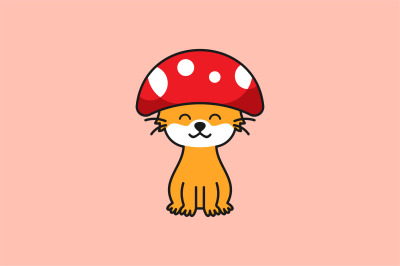 cute cat mushroom logo vector design template