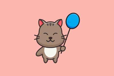 cute cat with balloon vector design template