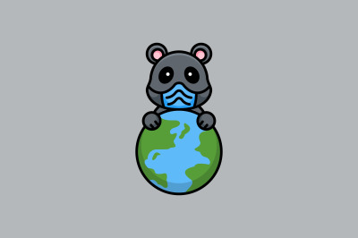 cute koala or bear holding earth globe vector design template