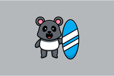 cute koala with surf board vector design template