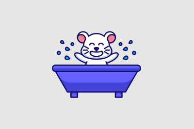 cute mouse taking bath vector design template