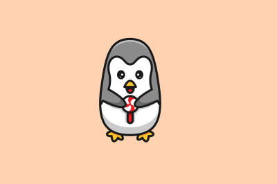 cute penguin with candy vector design template