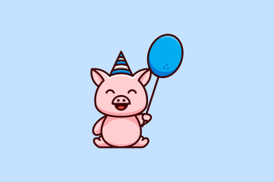 cute pig celebration logo vector design template