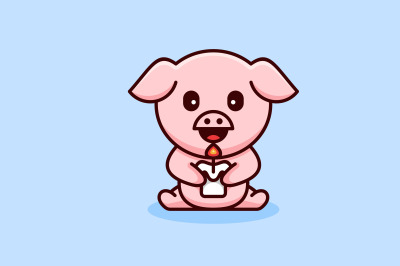 cute pig holding candle vector design template