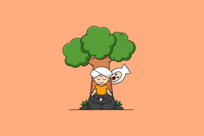 man meditation under tree vector design template