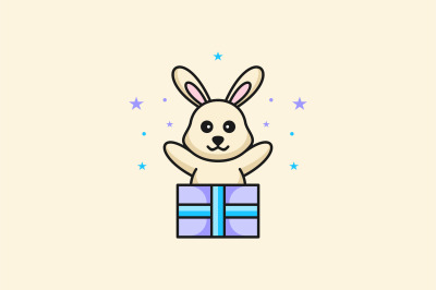 rabbit or bunny gift box vector design template