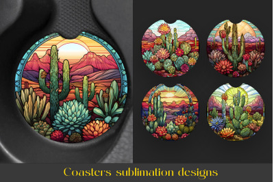 Cactus Coaster Bundle | Stained glass Coaster Sublimation png
