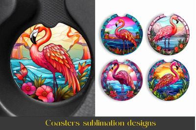 Flamingo Coaster Bundle | Stained glass Coaster Sublimation png