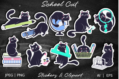 Cute cat student stickers | Back to school animal stickers