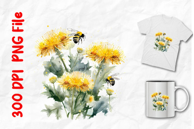 Vintage Dandelions And Bees