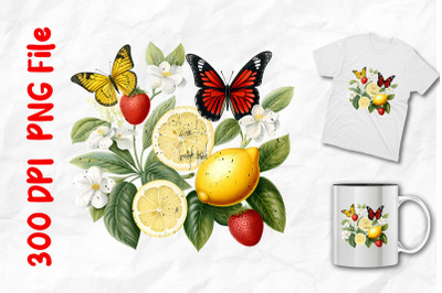 Vintage Butterflies Strawberry Lemon