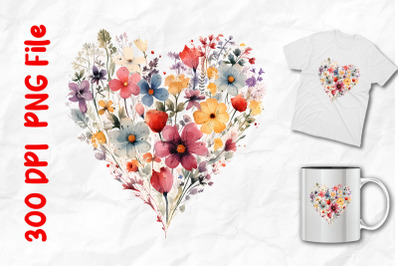 Retro Vintage Wild Flowers Heart Shape