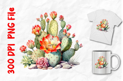 Retro Vintage Cactus And Flowers