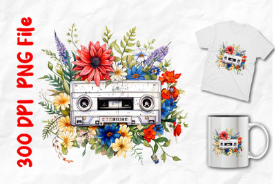 Vintage Cassette Tape With Wild Flowers