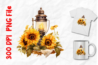 Sunflowers And Vintage Lamp