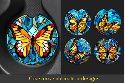 Butterfly Coaster Bundle | Stained glass Coaster Sublimation png