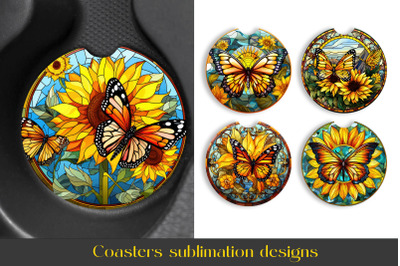 Butterfly Coaster Bundle | Stained glass Coaster Sublimation png