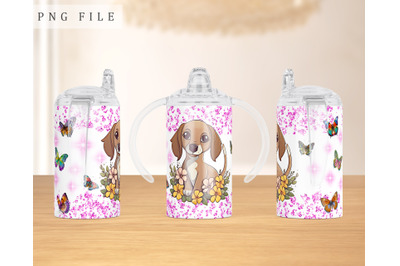 Dachshund Puppy Sippy Cup Wrap, 12oz Sippy Cup Sublimation Design, PNG