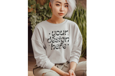 Gildan 18000 Ash Mockup&2C; Sweatshirt Mockup&2C; Ash Crewneck Mockup&2C; Women