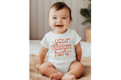 Lifestyle White Baby Onsie Mockup&2C; Onsies For Baby&2C; Gildan Baby Mockup