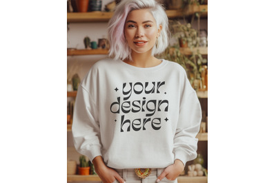 Gildan 18000 Mockup White, White Sweatshirt Mockup, Gildan Crewneck Mo