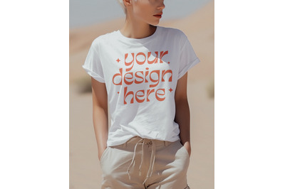 Bella Canvas 3001 Mockup, White Tshirt Mockup, Model Mockup, Deser Bac