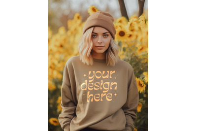 Bella Canvas 3901 Mockup&2C; Heather Mustard Sweatshirt Mockup&2C; Crewneck