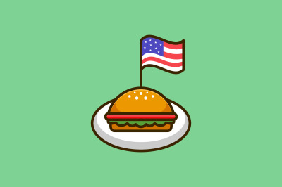 american flag burger design vector template logo