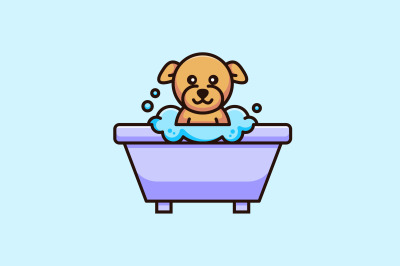 cute dog taking bath logo vector template design logo