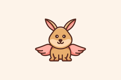 cute rabbit with wings logo vector template design logo