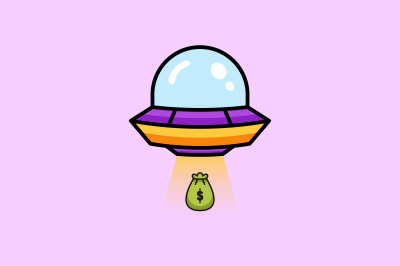 ufo stealing money vector template design logo