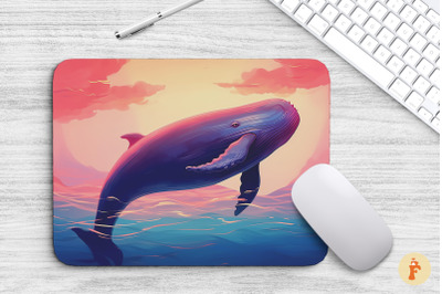 Mouse Pad Blue Whale In Sunset Sky