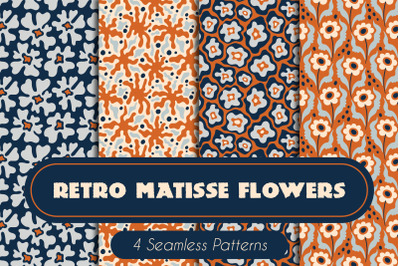 Retro Matisse Flowers Seamless Patterns