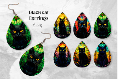 Black cat earrings sublimation Animal earring template png
