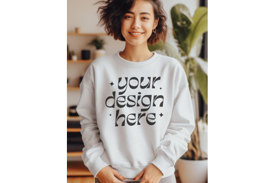 Gildan 18000 White Mockup, White Sweatshirt Mockup, Crewneck White Moc