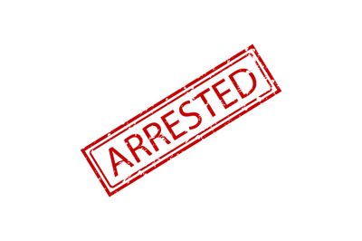 Arrested rubber stamp, suspect and criminal record, police station or