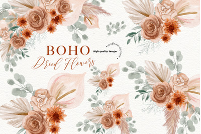 Modern Boho Dried Floral Pampas Grass Clipart