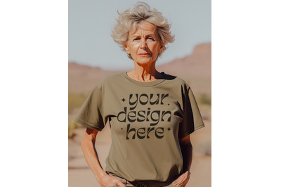 Military Green Tshirt Mockup, Bella Canvas 3001 Mockup, Model Desert B