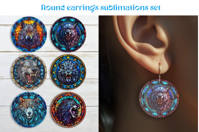 Werewolf round earrings sublimation Stained glass earring template