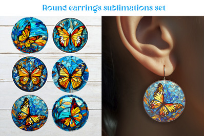 Butterfly round earrings sublimation Stained glass earring template