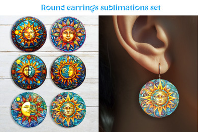 Celestial round earrings sublimation Stained glass earring template