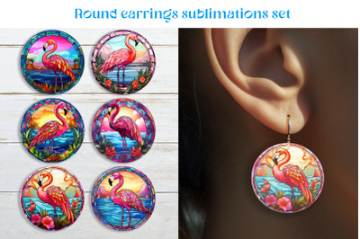 Flamingo round earrings sublimation Stained glass earring template