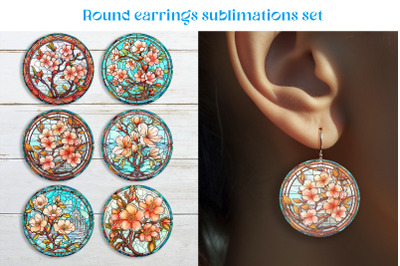 Floral round earrings sublimation Stained glass earring template