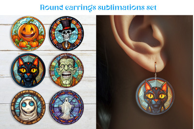 Halloween round earrings sublimation Stained glass earring template