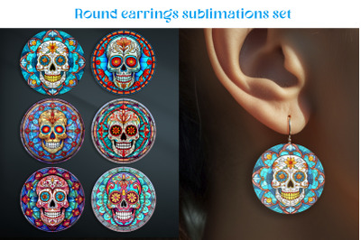Skull round earrings sublimation Stained glass earring template
