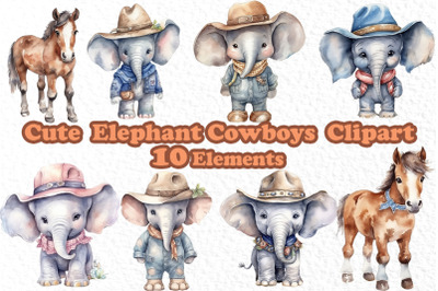 Cute Elephants Clipart, Cowboy clipart, Western clipart