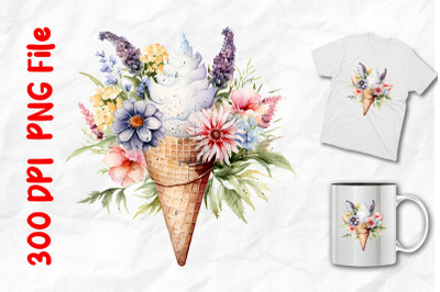 Retro Vintage Ice Cream Wild Flowers