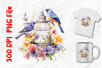 Vintage Bird Cage And Wild Flowers