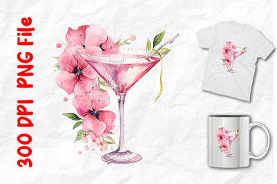 Vintage Pink Flowers And Pink Cocktail