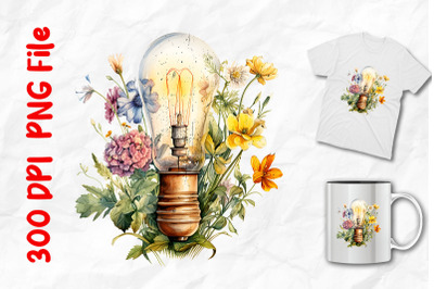 Retro Vintage Light Blub Wild Flowers